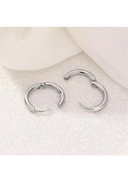 Çelik Gümüş Kararmaz Kalın Spor Halka Küpe