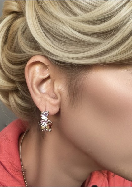 Sera Renkli Taşlı Altın Kaplama Rose Gold Çelik Küpe indirimleri