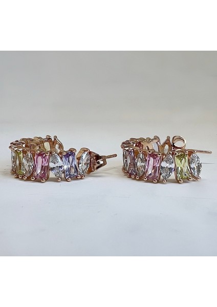 Sera Renkli Taşlı Altın Kaplama Rose Gold Çelik Küpe modelleri