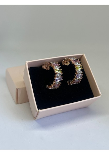 Sera Renkli Taşlı Altın Kaplama Rose Gold Çelik Küpe fırsatları