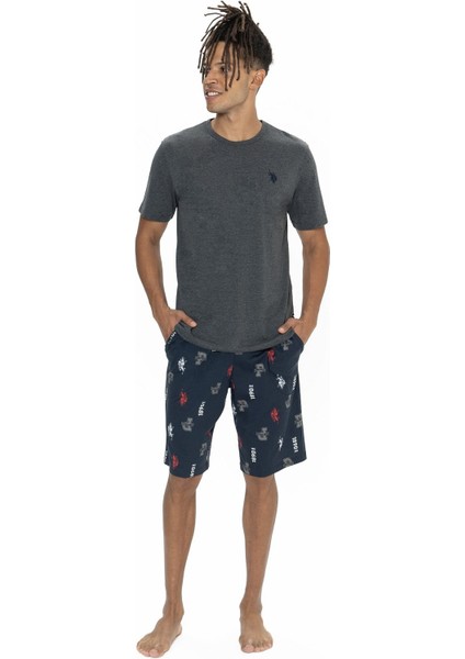 18867 Erkek Kısa Kollu Bisiklet Yaka Şortlu Pijama Takımı-Antrasitmelanj