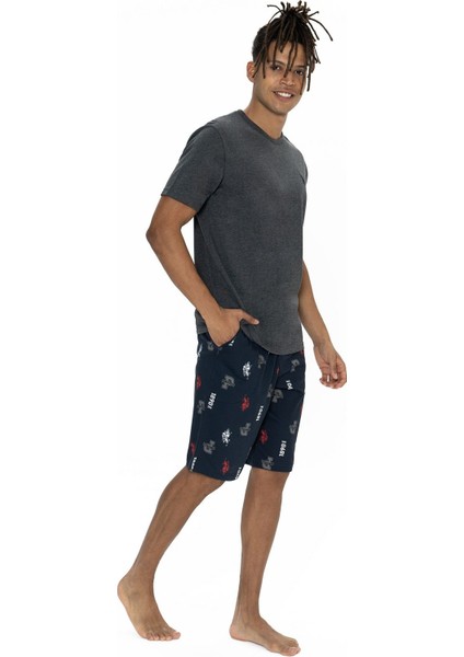 18867 Erkek Kısa Kollu Bisiklet Yaka Şortlu Pijama Takımı-Antrasitmelanj fiyatları