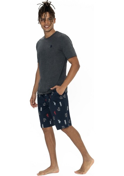 18867 Erkek Kısa Kollu Bisiklet Yaka Şortlu Pijama Takımı-Antrasitmelanj modelleri