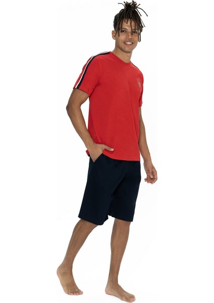 18868 Erkek Kısa Kollu Bisiklet Yaka Şortlu Pijama Takımı-Kırmızı fiyatları