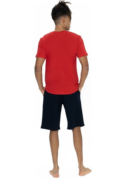 18868 Erkek Kısa Kollu Bisiklet Yaka Şortlu Pijama Takımı-Kırmızı modelleri