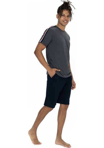 18868 Erkek Kısa Kollu Bisiklet Yaka Şortlu Pijama Takımı-Antrasitmelanj fiyatları