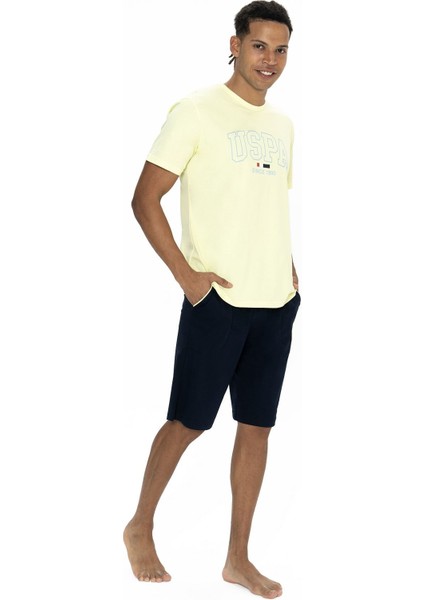 18873 Erkek Kısa Kollu Bisiklet Yaka Şortlu Pijama Takımı-Sarı fiyatları