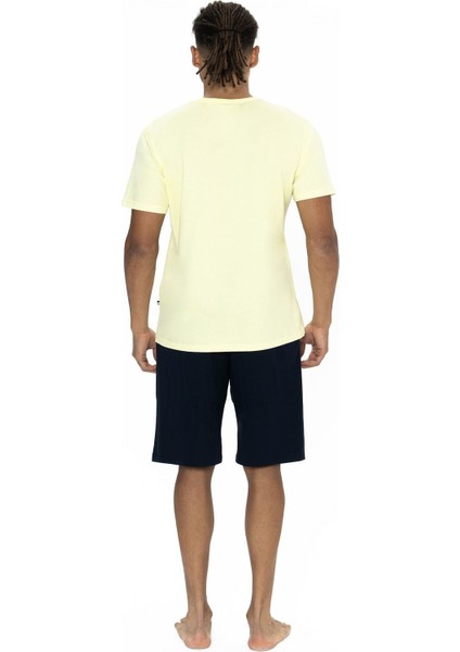18873 Erkek Kısa Kollu Bisiklet Yaka Şortlu Pijama Takımı-Sarı modelleri