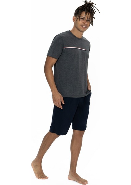 18865 Erkek Kısa Kollu Bisiklet Yaka Şortlu Pijama Takımı-Antrasitmelanj modelleri