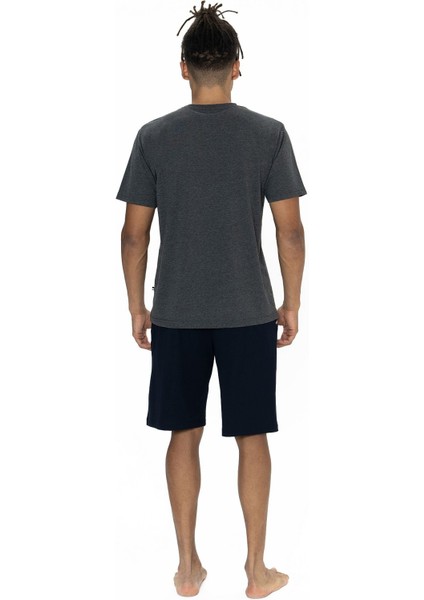 18865 Erkek Kısa Kollu Bisiklet Yaka Şortlu Pijama Takımı-Antrasitmelanj fırsatları