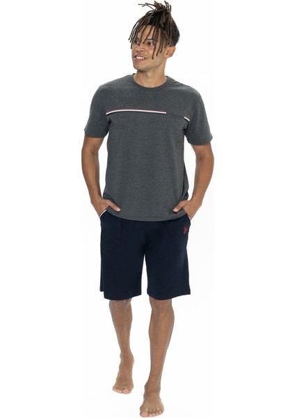 18865 Erkek Kısa Kollu Bisiklet Yaka Şortlu Pijama Takımı-Antrasitmelanj indirimleri