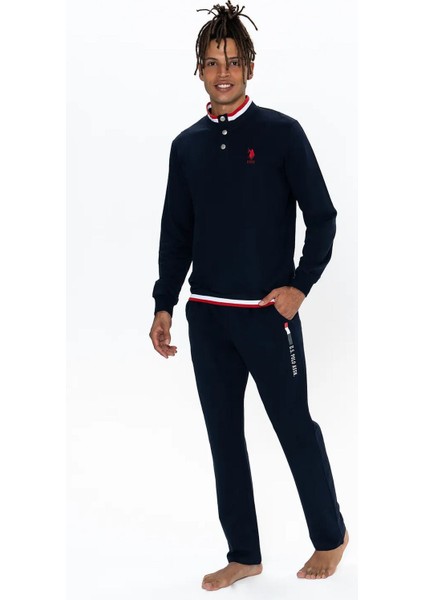 18922 Erkek Uzun Kollu Dik Yaka Rahat Ev Giyim-Lacivert