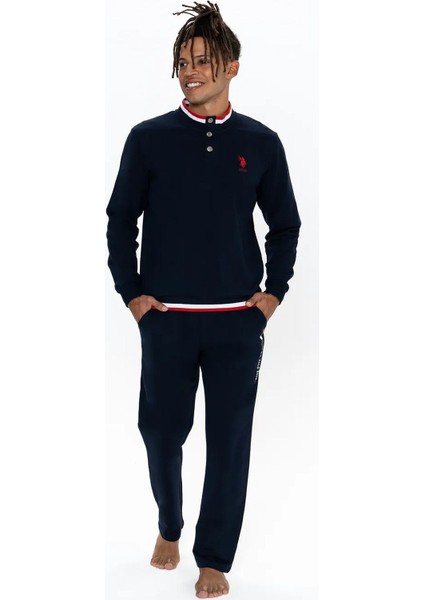 18922 Erkek Uzun Kollu Dik Yaka Rahat Ev Giyim-Lacivert fırsatları