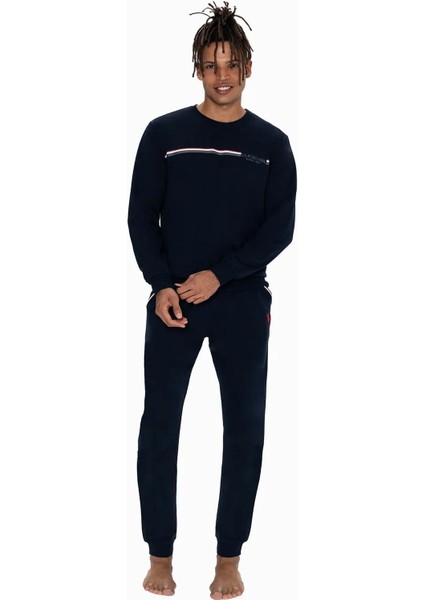 18921 Erkek Uzun Kollu Bisiklet Yaka Rahat Ev Giyim-Lacivert