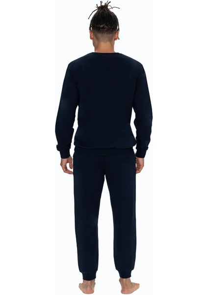 18921 Erkek Uzun Kollu Bisiklet Yaka Rahat Ev Giyim-Lacivert fırsatları