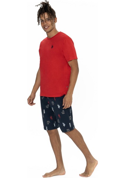 18867 Erkek Kısa Kollu Bisiklet Yaka Şortlu Pijama Takımı-Kırmızı fiyatları