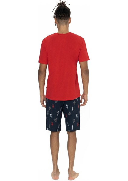 18867 Erkek Kısa Kollu Bisiklet Yaka Şortlu Pijama Takımı-Kırmızı modelleri
