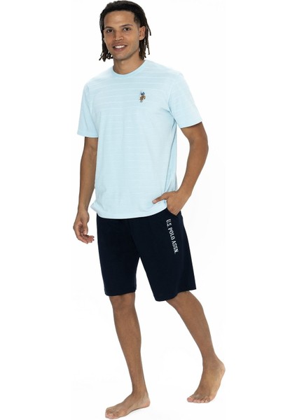 U.s Polo Assn. 18881 Erkek Kısa Kollu Bisiklet Yaka Şortlu Pijama Takımı-Mavi