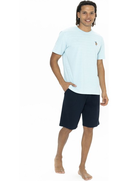 U.s Polo Assn. 18881 Erkek Kısa Kollu Bisiklet Yaka Şortlu Pijama Takımı-Mavi fiyatları