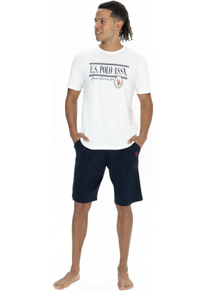 U.s Polo Assn. 18874 Erkek Kısa Kollu Bisiklet Yaka Şortlu Pijama Takımı-Ekru