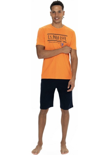 U.s Polo Assn. 18874 Erkek Kısa Kollu Bisiklet Yaka Şortlu Pijama Takımı-Turuncu