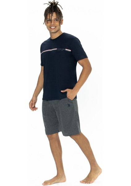 18865 Erkek Kısa Kollu Bisiklet Yaka Şortlu Pijama Takımı-Lacivert modelleri