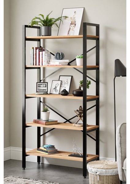 Kt-2 Metal Dekoratif 5 Raflı Kitaplık, Çalışma Odası ve Ofis Kitaplığı