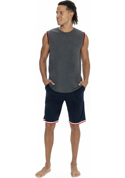 18872 Erkek Kolsuz Bisiklet Yaka Şortlu Pijama Takımı-Antrasitmelanj