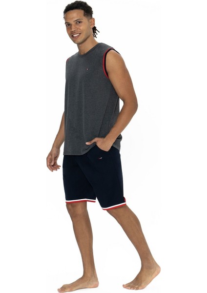 18872 Erkek Kolsuz Bisiklet Yaka Şortlu Pijama Takımı-Antrasitmelanj fiyatları