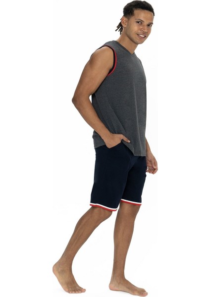 18872 Erkek Kolsuz Bisiklet Yaka Şortlu Pijama Takımı-Antrasitmelanj modelleri