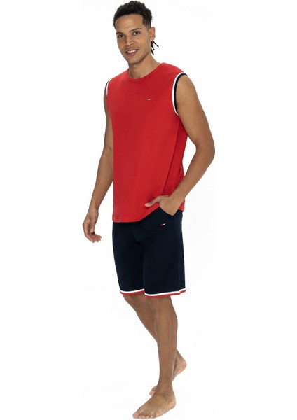 18872 Erkek Kolsuz Bisiklet Yaka Şortlu Pijama Takımı-Kırmızı fiyatları