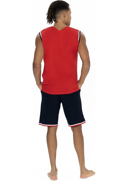 18872 Erkek Kolsuz Bisiklet Yaka Şortlu Pijama Takımı-Kırmızı modelleri