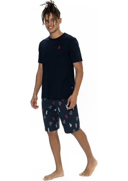 18867 Erkek Kısa Kollu Bisiklet Yaka Şortlu Pijama Takımı-Lacivert modelleri