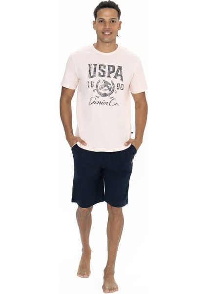 U.s Polo Assn. 18877 Erkek Kısa Kollu Bisiklet Yaka Şortlu Pijama Takımı-Pembe