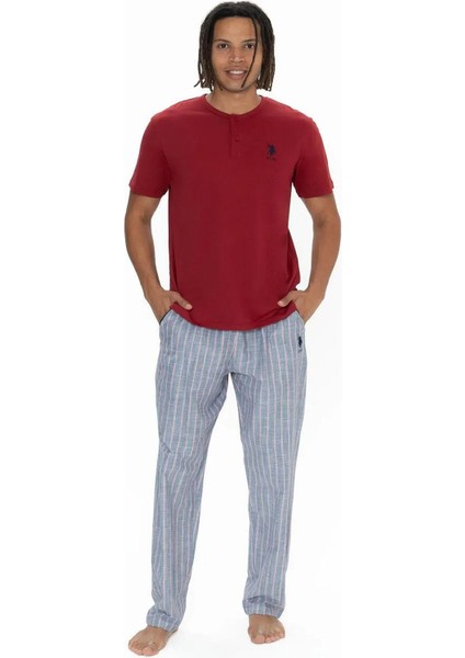 U.s Polo Assn. 18915 Erkek Kısa Kollu Yakası Düğmeli Pijama Takımı-Bordo