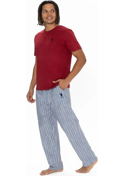 U.s Polo Assn. 18915 Erkek Kısa Kollu Yakası Düğmeli Pijama Takımı-Bordo fiyatları