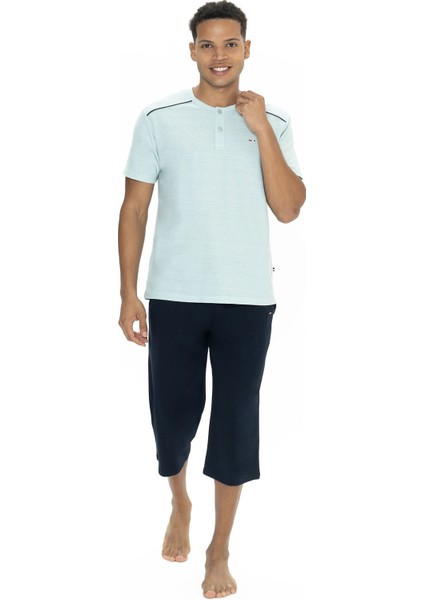U.s Polo Assn. 18887 Erkek Kısa Kollu Bisiklet Yaka Kapri Pijama Takımı-Mint