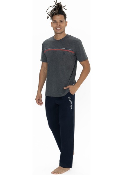18895 Erkek Kısa Kollu Bisiklet Yaka Pijama Takımı-Antrasitmelanj