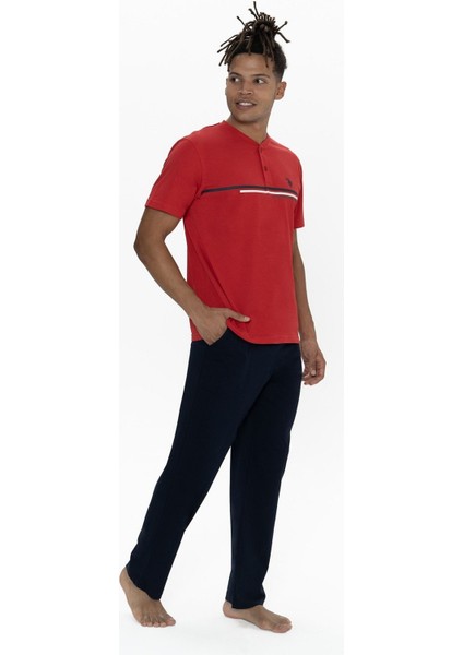 U.s Polo Assn. 18901B Erkek Büyük Beden Kısa Kollu Yakası Düğmeli Pijama Takımı-Kırmızı fiyatları