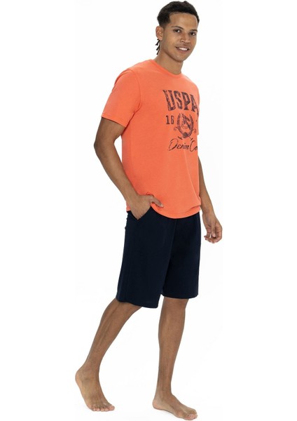 U.s Polo Assn. 18877 Erkek Kısa Kollu Bisiklet Yaka Şortlu Pijama Takımı-Mercan fiyatları
