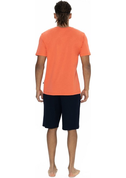 U.s Polo Assn. 18877 Erkek Kısa Kollu Bisiklet Yaka Şortlu Pijama Takımı-Mercan modelleri