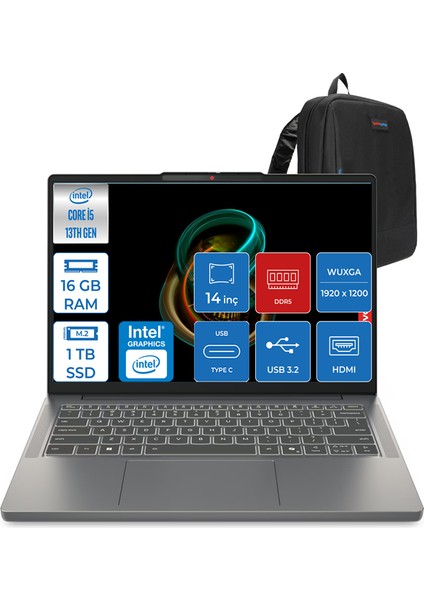 Ideapad Slim 3 Intel Core I5 13420H 16GB Ddr5 512GB + 512GB SSD Intel® UHD Graphics WIN11PRO 14" Wuxga IPS Taşınabilir Bilgisayar 3S15IRH10P02 + Zettaçanta