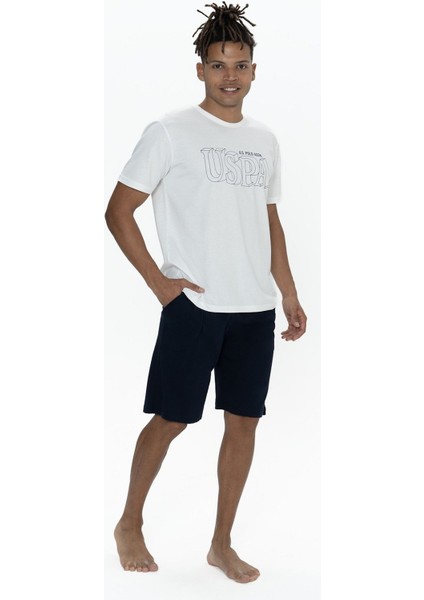 18903 Erkek Kısa Kollu Bisiklet Yaka 3'lü Pijama Takımı-Ekru