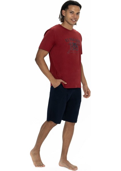 18884 Erkek Kısa Kollu Bisiklet Yaka Şortlu Pijama Takımı-Bordo fiyatları