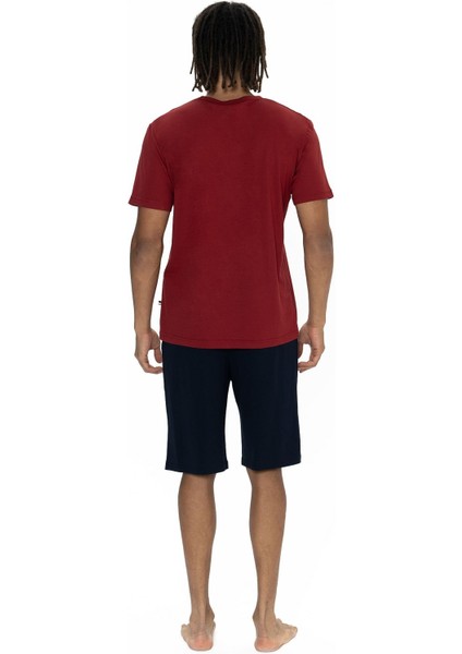 18884 Erkek Kısa Kollu Bisiklet Yaka Şortlu Pijama Takımı-Bordo modelleri