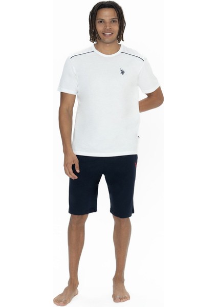 18905 Erkek Kısa Kollu Bisiklet Yaka 3'lü Pijama Takımı-Ekru