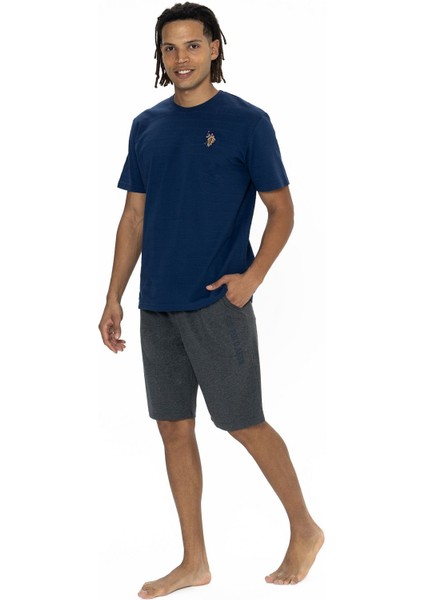 18881 Erkek Kısa Kollu Bisiklet Yaka Şortlu Pijama Takımı-Lacivert fiyatları