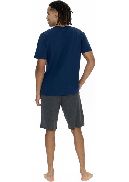 18881 Erkek Kısa Kollu Bisiklet Yaka Şortlu Pijama Takımı-Lacivert modelleri