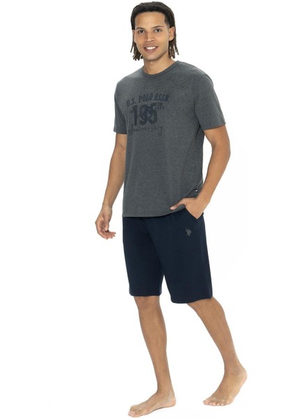 18884 Erkek Kısa Kollu Bisiklet Yaka Şortlu Pijama Takımı-Antrasitmelanj