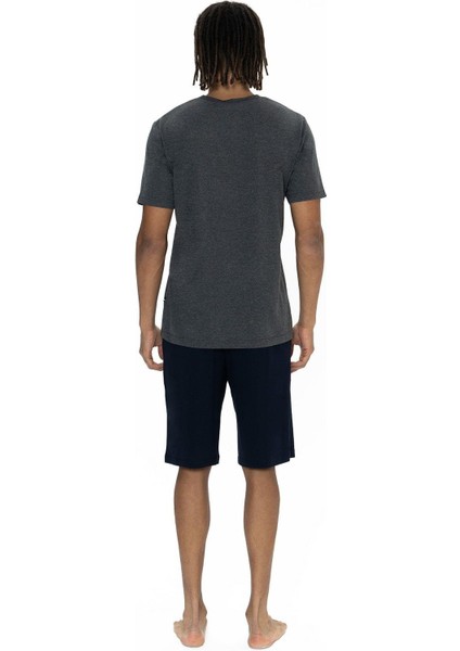 18884 Erkek Kısa Kollu Bisiklet Yaka Şortlu Pijama Takımı-Antrasitmelanj fiyatları